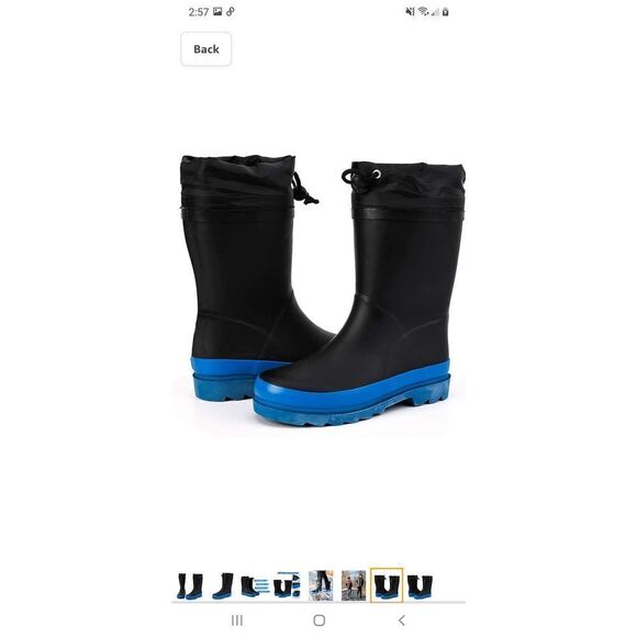 New Kids Size 1 Black Blue Aleader Waterproof Rubber Rain Boots - Picture 6 of 9